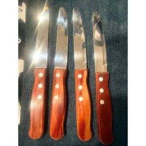 Set Of 4 Tramontina Stainless Steel Steak Knives With Wood Handles Made In Brazi